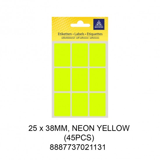 MAYSPIES MS-25X38MM COLOUR LABEL / 5 SHEETS/PKT / 45PCS / 25X38MM NEON YELLOW